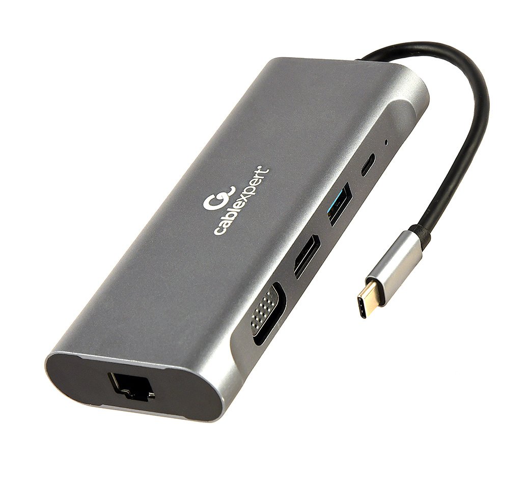 Gembird A-CM-COMBO7-01. Hostinterface: USB 3.2 Gen 1 (3.1 Gen 1) Type-A, Hub-interfaces: 3.5mm, HDMI, RJ-45, USB 3.2 Gen 1 (3.1 Gen 1) Type-A, USB 3.2 Gen 1 (3.1 Gen 1) Type-C, VGA