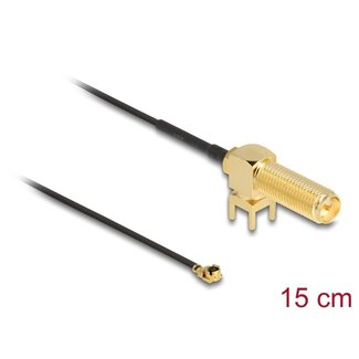 DeLOCK Delock Antenna Cable RP-SMA 90° PCB jack bulkhead to I-PEX Inc., MHF® I plug 1.13 15 cm thread length 15 mm