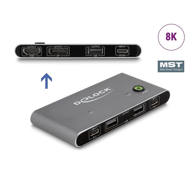 Delock USB-C™ KVM Switch to HDMI and DisplayPort 8K MST with USB 2.0