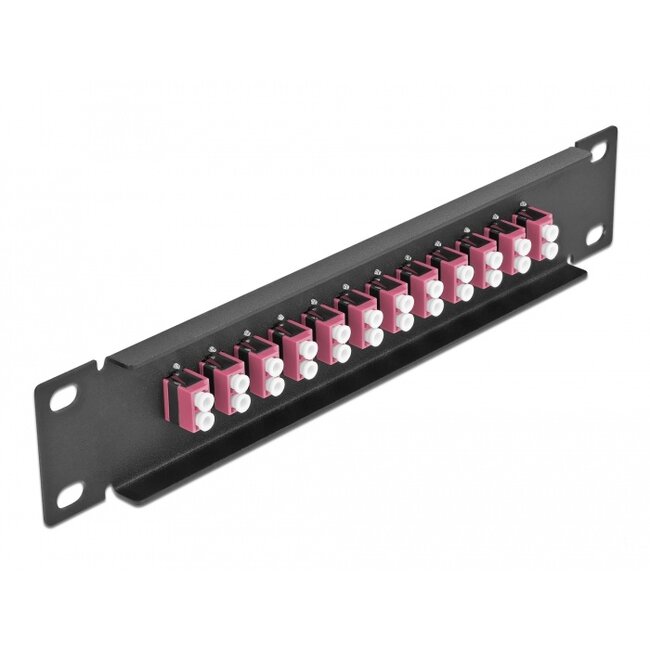 Delock 10″ Fiber Optic Patch Panel 12 Port LC Duplex violet 1U black