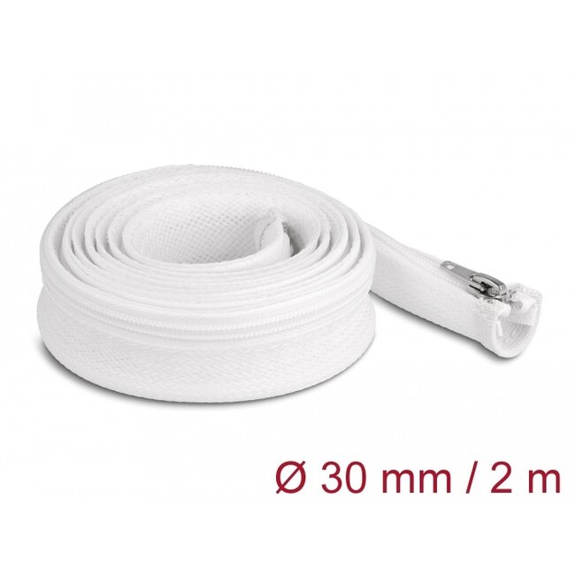 Delock Braided Sleeve with zip fastener heat-resistant 2 m x 30 mm white