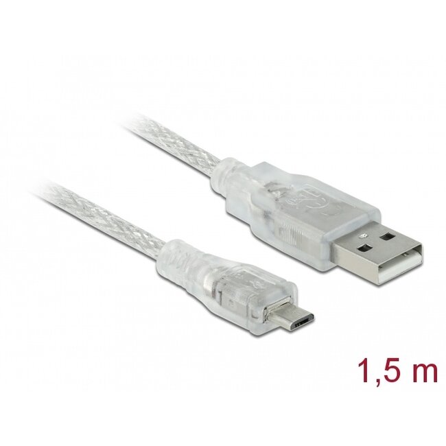 Delock Cable USB 2.0 Type-A male > USB 2.0 Micro-B male 1.5 m transparent