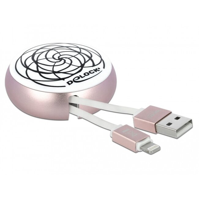 Delock USB Retractable Cable Type-A to Lightning™ white / pale pink