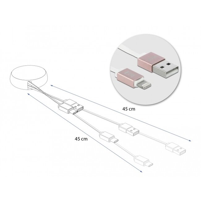 Delock USB Retractable Cable Type-A to Lightning™ white / pale pink