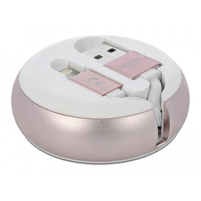 Delock USB Retractable Cable Type-A to Lightning™ white / pale pink