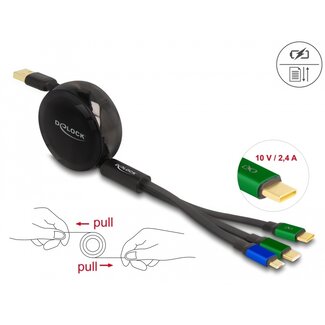 DeLOCK Delock USB 3 in 1 Retractable Charging Cable for Micro USB / 2 x USB Type-C™ with Fast Charging black