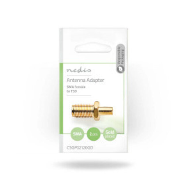 SMA-Adapter | SMA Female | TS9 | Verguld | 50 Ohm | Recht | Koper | Goud | 2 Stuks | Envelop