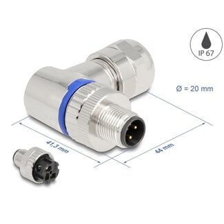 DeLOCK Delock M12 Connector A-coded 3 pin male for mounting with screw connection 90° angled metal