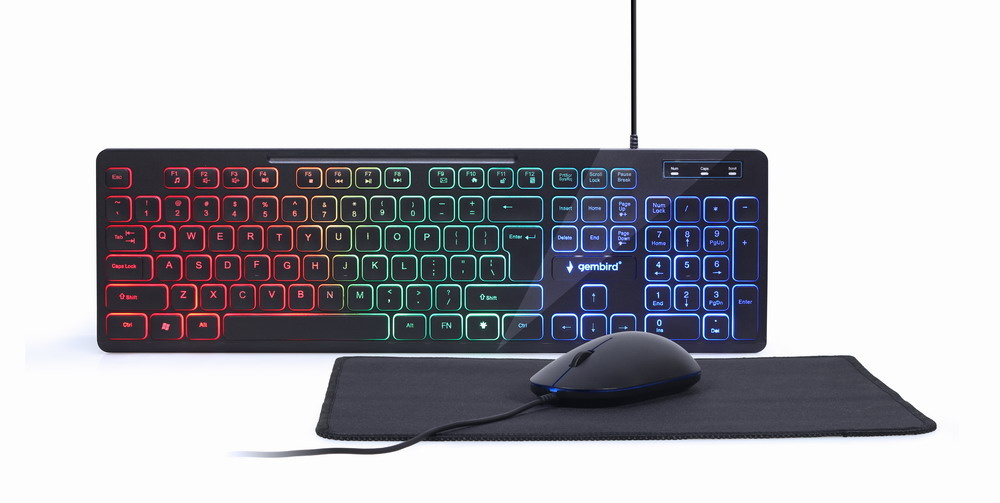 Gembird KBS-UML-01. Toetsenbord formaat: Volledige grootte (100%). Stijl toetsenbord: Recht. Aansluiting: USB, Toetsenbordindeling: QWERTY, Aantal toetsen, toetsenbord: 104. Backli