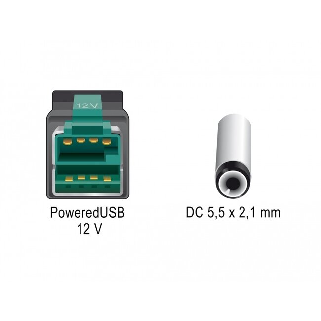 Delock PoweredUSB cable male 12 V > DC 5.5 x 2.1 mm male 3 m for POS printers and terminals