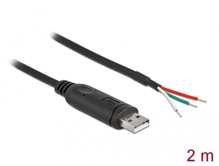 Delock Adapter cable USB 2.0 Type-A to Serial RS-232 with 3 open wires 2 m |
