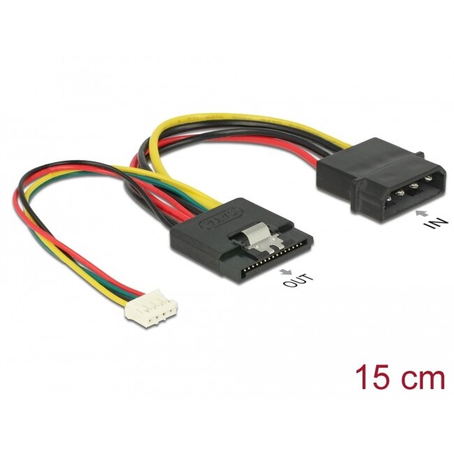 Delock Cable Power SATA 15 pin receptacle > Molex 4 pin male + 4 pin power female