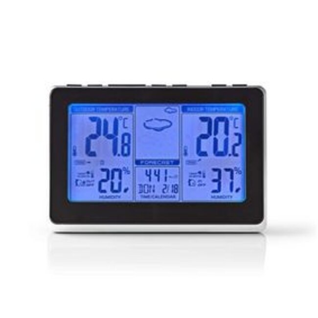 Weerstation | Binnen & Buiten | Inclusief draadloze weersensor | Weersvoorspelling | Tijdweergave | LCD-Scherm | Wekkerfunctie