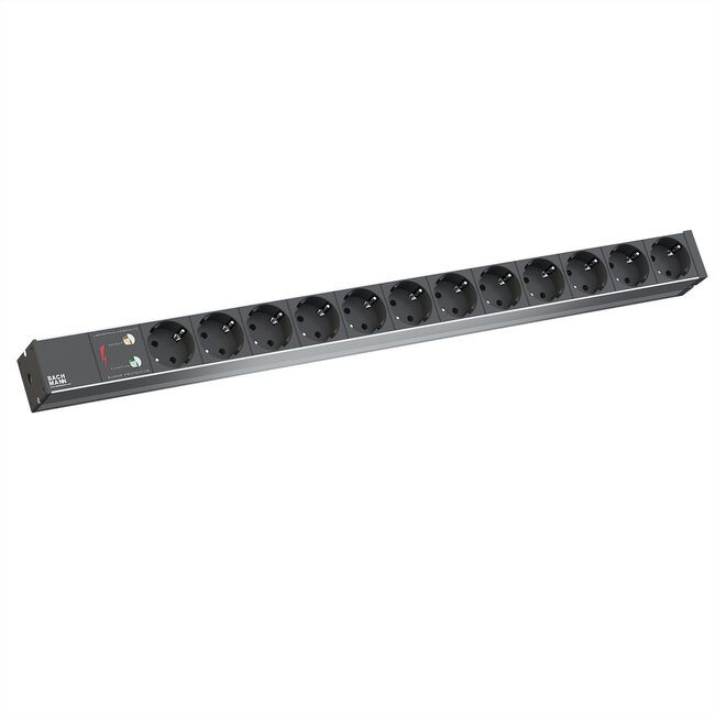 BACHMANN IT PDU ALU 1HE 12x geaard contact, stroomkabel met geaarde stekker