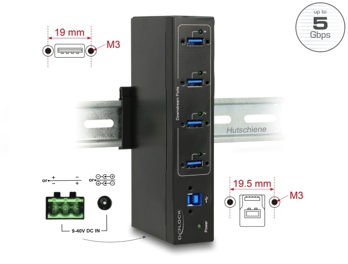 DeLOCK Externe industriële hub 4x USB 3.0 Type-A usb-hub