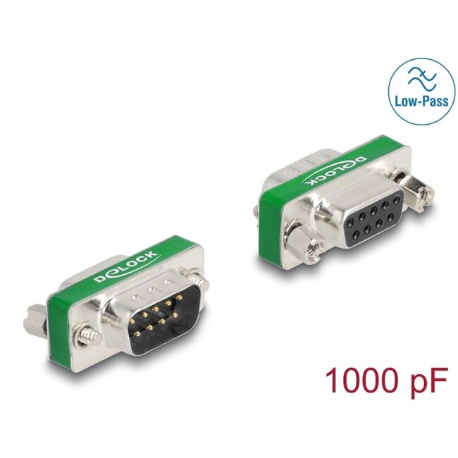 Delock RF/EMI Interference Suppression Filter D-Sub 9 pin male to female with low-pass filter capacitive