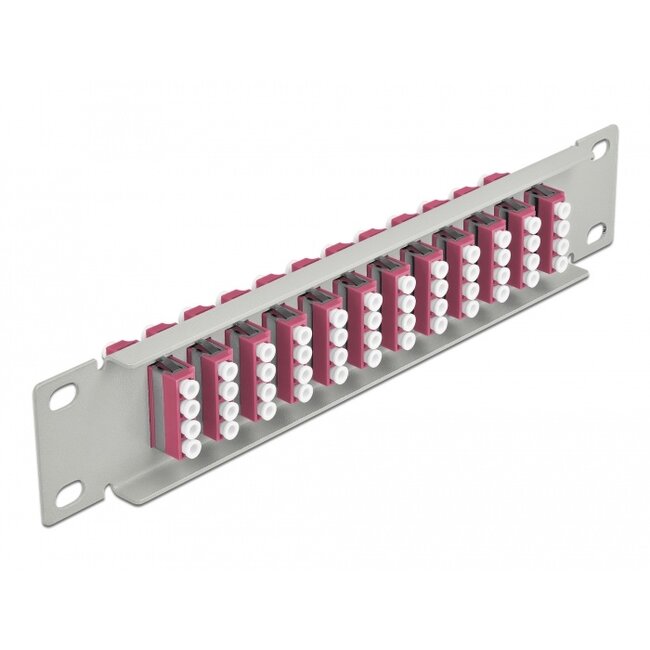 Delock 10″ Fiber Optic Patch Panel 12 Port LC Quad violet 1U grey