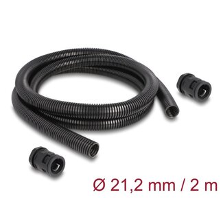 DeLOCK Delock Cable protection sleeve 2 m x 21.2 mm with 2 x PG16 conduit fitting set black