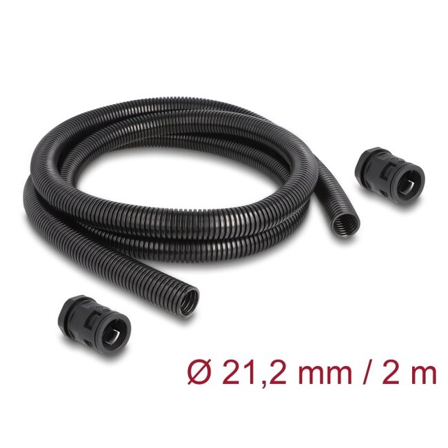 Delock Cable protection sleeve 2 m x 21.2 mm with 2 x PG16 conduit fitting set black