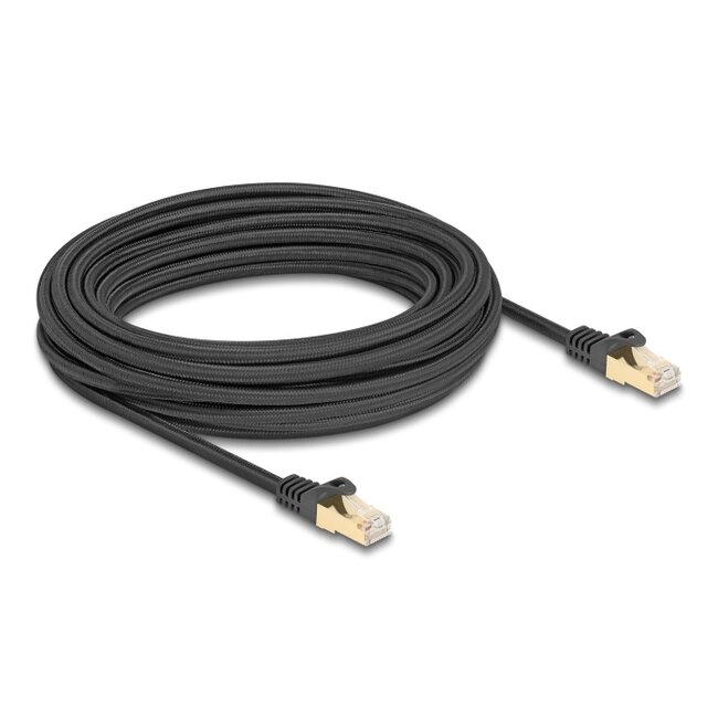 Delock RJ45 Network Cable with braided jacket Cat.6A S/FTP plug to plug 10 m black