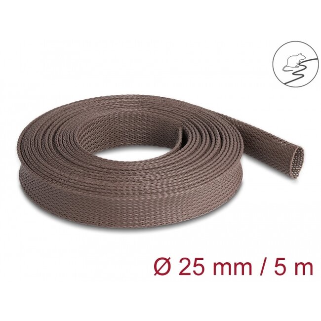 Delock Braided Sleeve rodent resistant stretchable 5 m x 25 mm brown