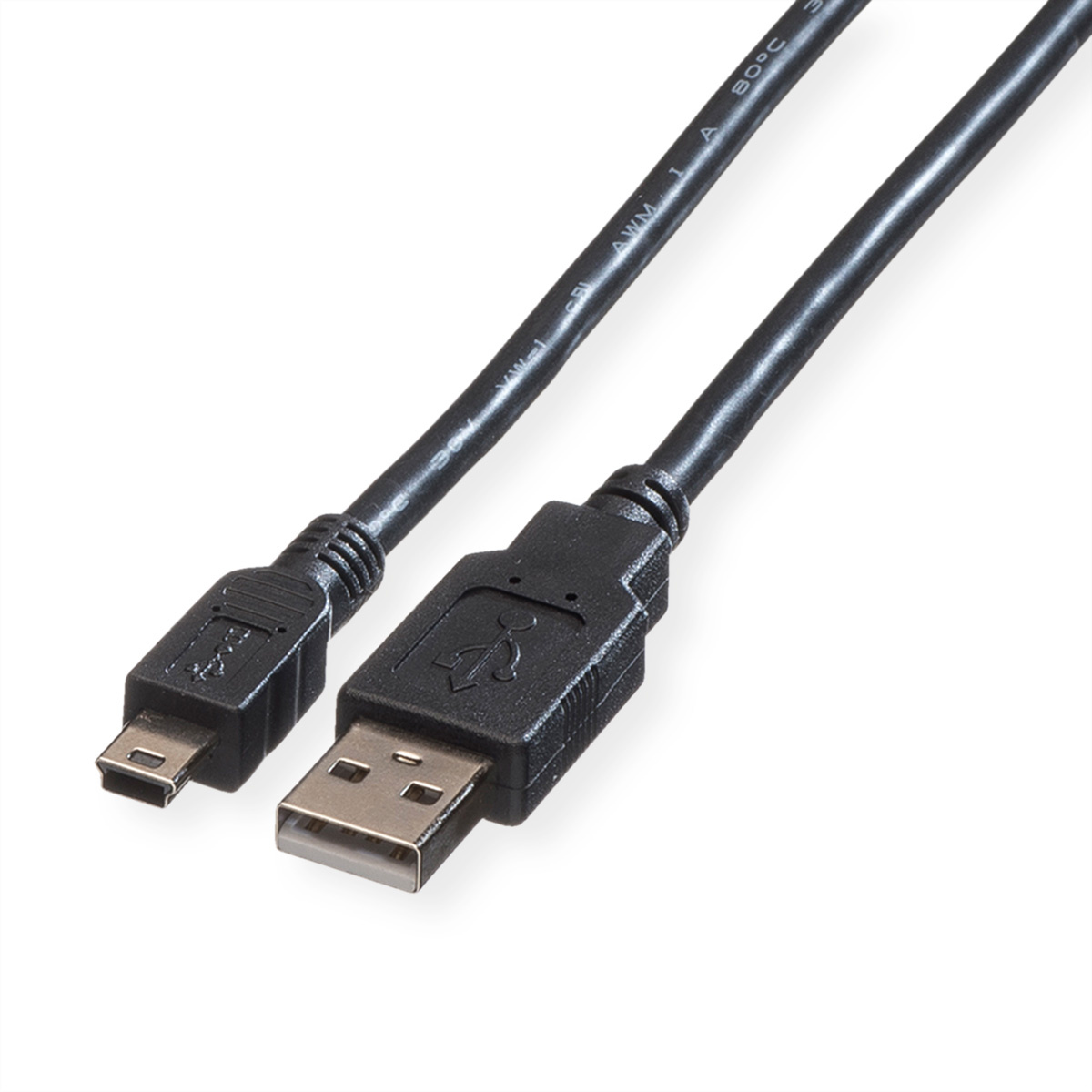 Roline ROLINE USB 2.0 Kabel, type A - 5-Pin Mini, zwart 0,8m. Lengte snoer: 0,8 m, Aansluiting 1: Mini-USB B, Aansluiting 2: USB A, USB-versie: USB 2.0, Geslacht connector: Manneli