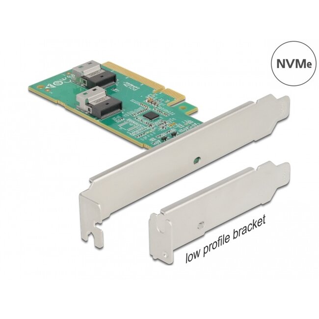 Delock PCI Express 4.0 x8 Card to 2 x internal SFF-8654 4i NVMe - Bifurcation - Low Profile Form Factor