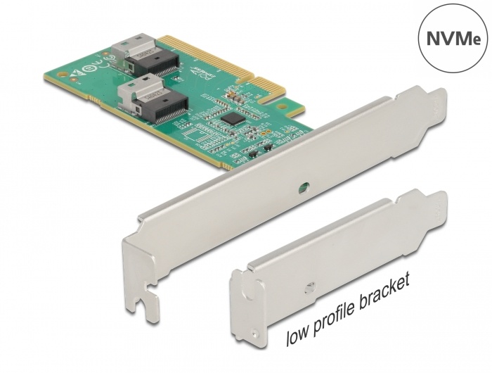 Delock PCI Express 4.0 x8 Card to 2 x internal SFF-8654 4i NVMe - Bifurcation - Low Profile Form Factor |