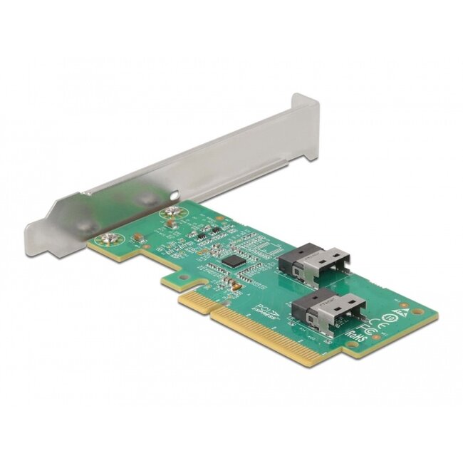 Delock PCI Express 4.0 x8 Card to 2 x internal SFF-8654 4i NVMe - Bifurcation - Low Profile Form Factor