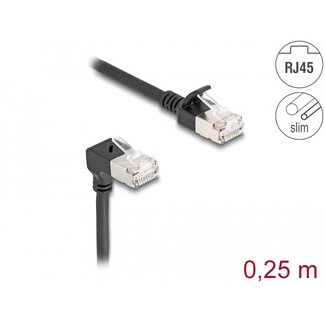 DeLOCK Delock RJ45 Network Cable Cat.6A S/FTP Slim 90° downwards angled / straight 0.25 m black