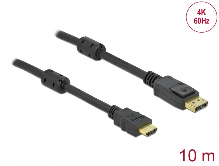 DeLOCK 85960. Snoerlengte: 10 m, Aansluiting 1: HDMI Type A (Standaard), Aansluiting 2: DisplayPort. Diameter van de kabel: 7,2 mm. Aantal per verpakking: 1 stuk(s), Type verpakkin