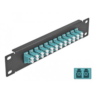 DeLOCK Delock 10″ Fiber Optic Patch Panel 12 Port LC Duplex aqua 1U black