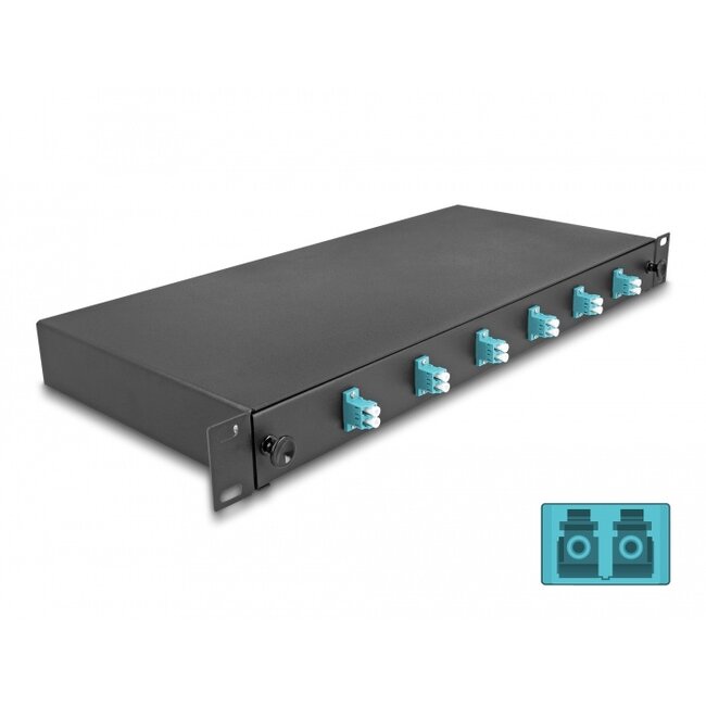 Delock 19″ Optical Fiber Splice Box 6 x LC Duplex OM3 1U complete assembled