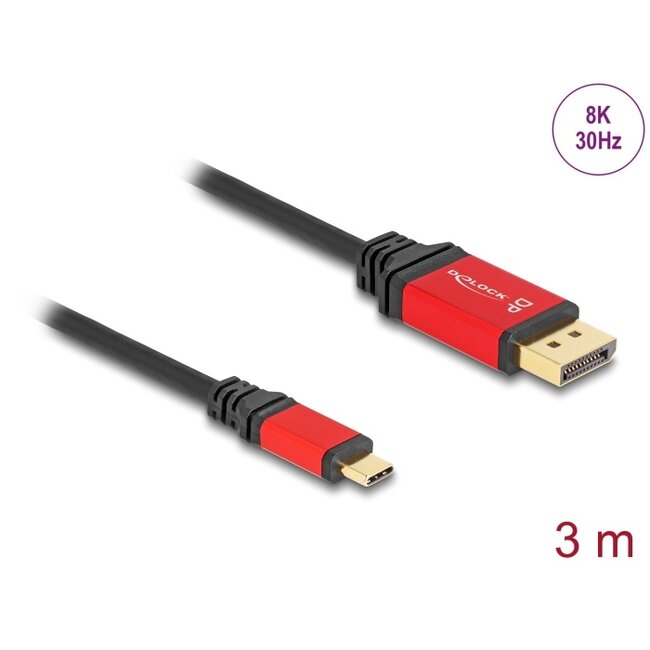 Delock USB Type-C™ to DisplayPort Cable (DP Alt Mode) 8K 30 Hz with HDR function 3 m red