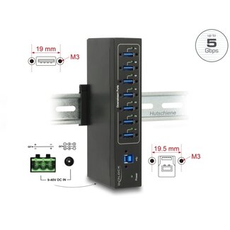 DeLOCK Delock External Industry Hub 7 x USB 3.0 Type-A with 15 kV ESD protection