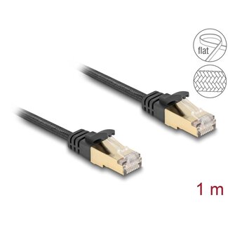 DeLOCK Delock RJ45 Flat Network Cable with braided jacket Cat.6A U/FTP plug to plug 1 m black