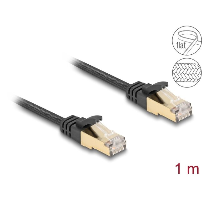 Delock RJ45 Flat Network Cable with braided jacket Cat.6A U/FTP plug to plug 1 m black