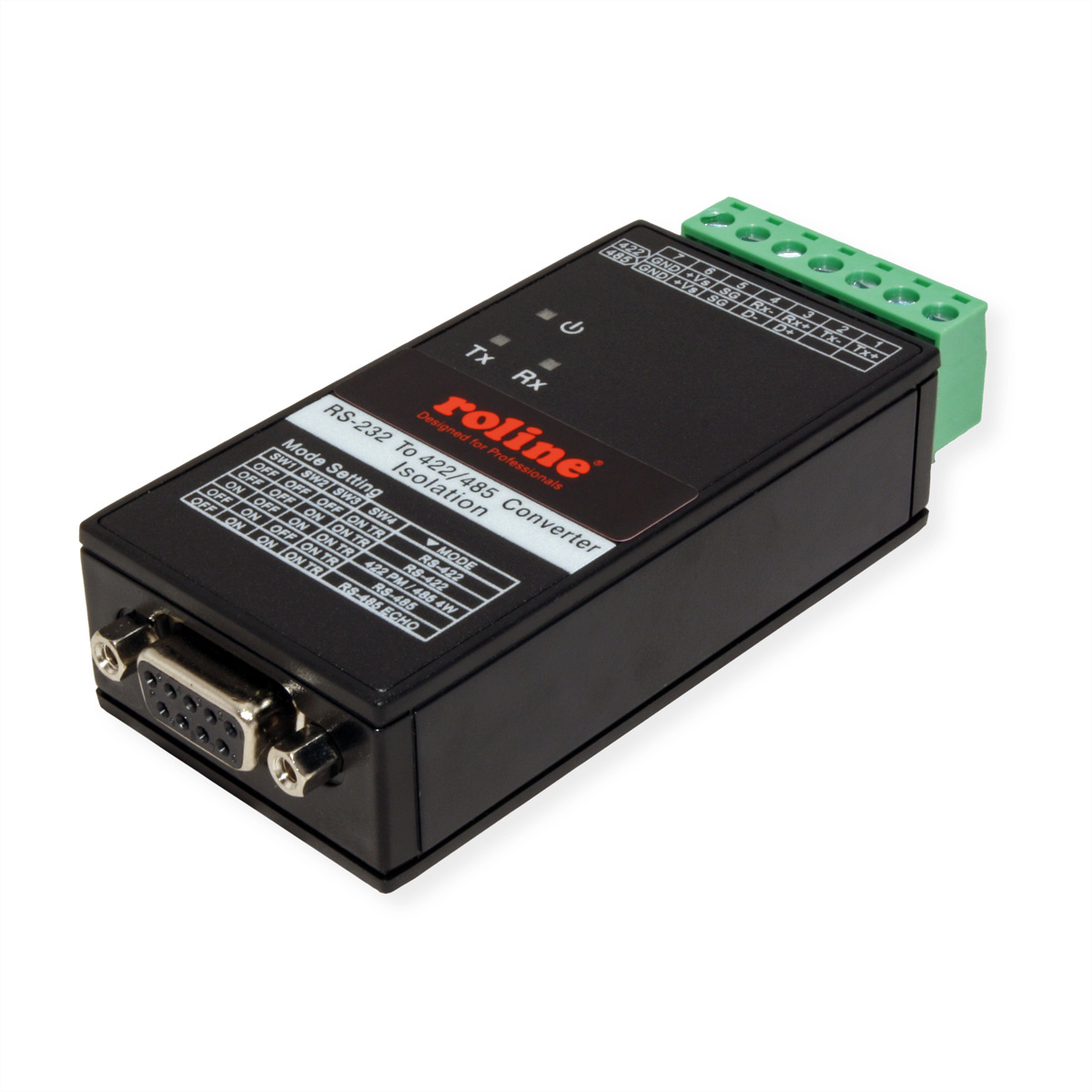 Roline Converter RS232 to RS422/485, with Isolation, for DIN Rail Zwart kabeladapter/verloopstukje