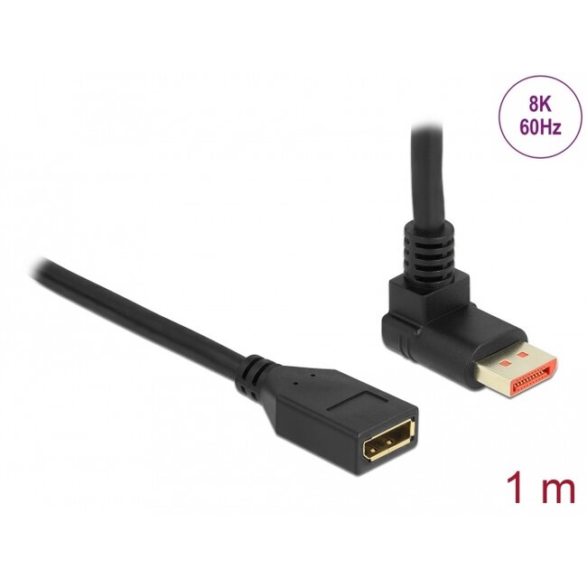 Delock DisplayPort extension cable male 90° upwards angled to female 8K 60 Hz 1 m