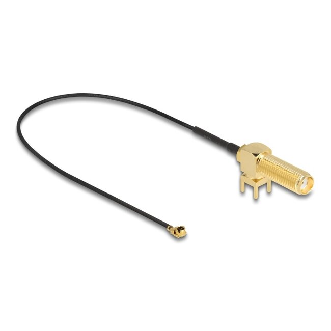 Delock Antenna Cable SMA 90° PCB jack bulkhead to I-PEX Inc., MHF® I plug 1.13 25 cm thread length 15 mm