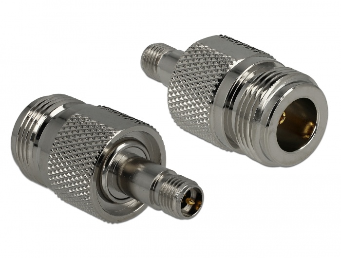 DeLOCK 89904. Aansluiting 1: N jack, Aansluiting 2: RP 3.5 jack, Impedantie: 50 Ohm. Lengte: 3,08 cm, Diameter: 1,6 cm. Type verpakking: Polybag