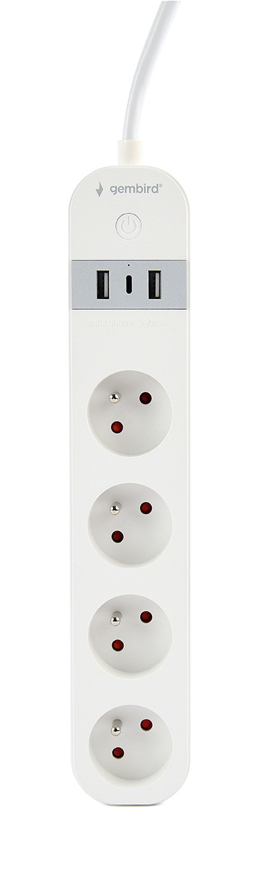 Slimme 4-voudige stekkerdoos met USB laadpoorten, zwart |