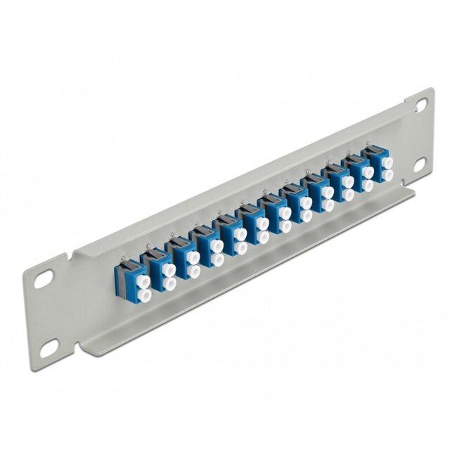 Delock 10″ Fiber Optic Patch Panel 12 Port LC Duplex blue 1U grey