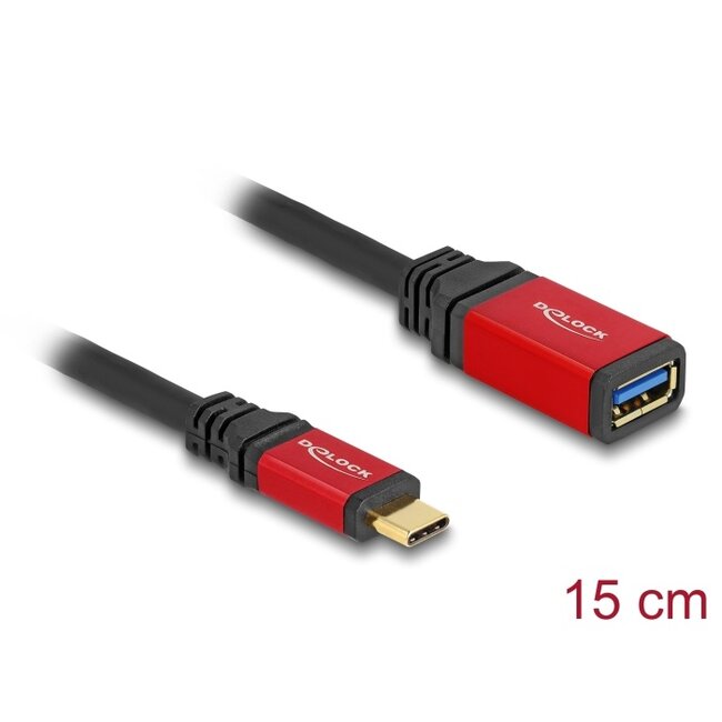 Delock USB 10 Gbps Adapter USB Type-C™ male to USB Type-A female 15 cm red metal