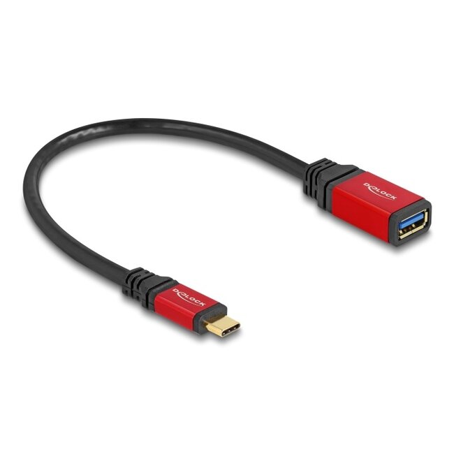 Delock USB 10 Gbps Adapter USB Type-C™ male to USB Type-A female 15 cm red metal