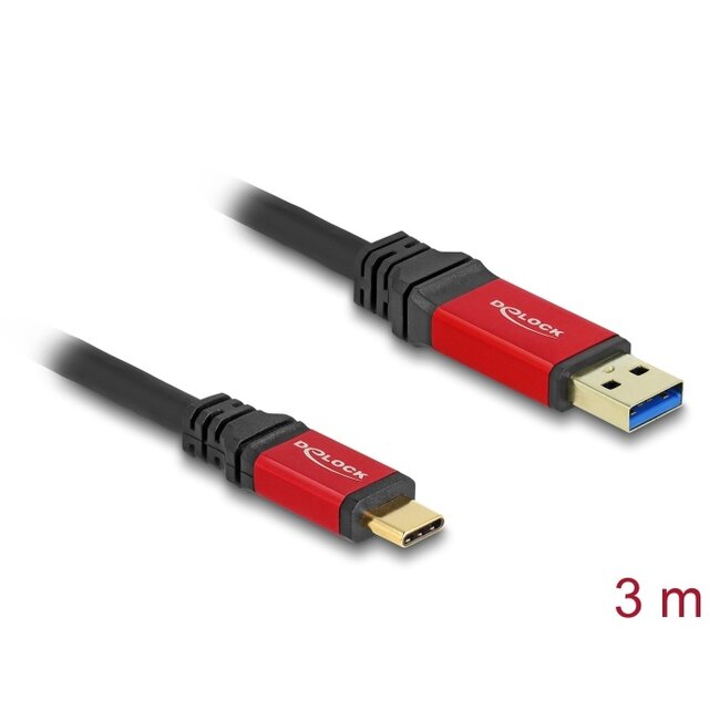 Delock USB 10 Gbps Cable USB Type-A male to USB Type-C™ male 3 m red metal