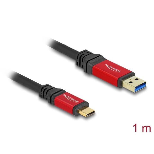 Delock USB 10 Gbps Cable USB Type-A male to USB Type-C™ male 1 m red metal
