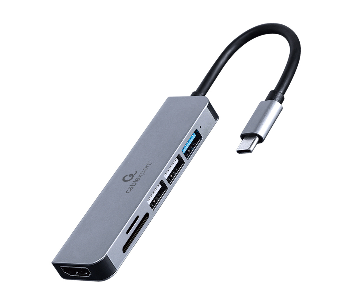 Gembird A-CM-COMBO6-02, Bedraad, USB 3.2 Gen 1 (3.1 Gen 1) Type-C, Grijs, MicroSD (TransFlash), SD, 128 GB, 5 Gbit/s