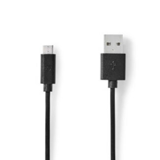 Nedis USB-Kabel | USB 2.0 | USB-A Male | USB Micro-B Male | 10 W | 480 Mbps | Vernikkeld | 1.00 m | Rond | PVC | Zwart | Label