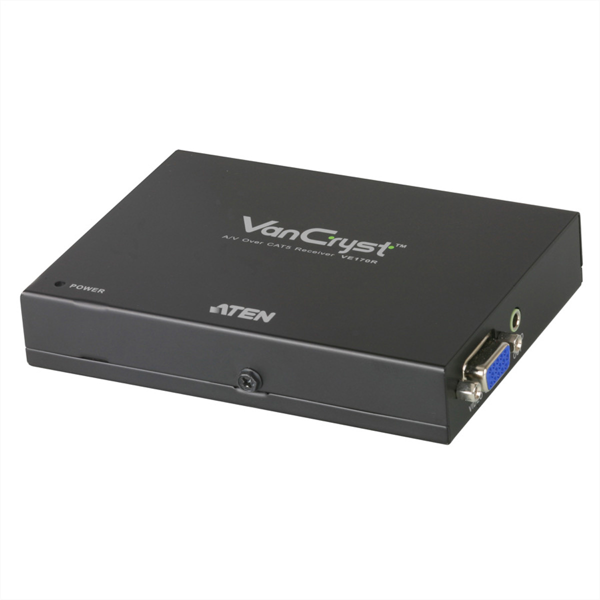 Aten VE170R. Soort: AV-receiver, Maximum resolutie: 1920 x 1200 Pixels, Ondersteundende kabel types: Cat5. Operating voltage: 5,3 V. Afmetingen (B x D x H): 85,6 x 119,5 x 22,6 mm,
